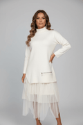 A-Line Mesh Stitching Dress – Long Sleeve, Black & White - @BlackWhite