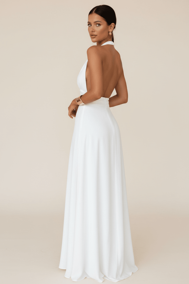 Backless Halterneck V-Neck Slit Dress – Sleek & Strappy - @BlackWhite