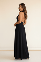 Backless Halterneck V-Neck Slit Dress – Sleek & Strappy - @BlackWhite
