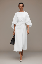 Batwing Sleeve Belted Dress – Loose Fit Solid Colour - @BlackWhite