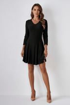 Black Flounced V-Neck Dress – Effortless Chic Style - @BlackWhite