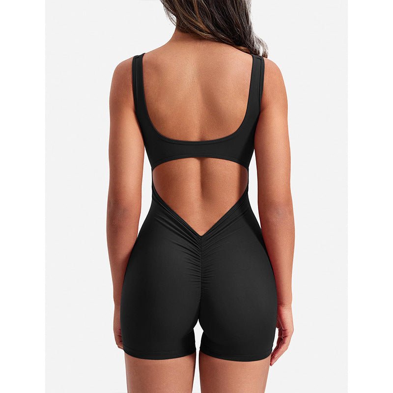 Black High-Waist Pleated Fitness Jumpsuit for Women - @BlackWhite