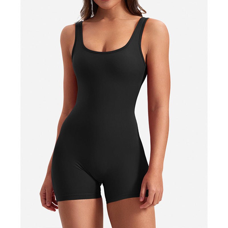 Black High-Waist Pleated Fitness Jumpsuit for Women - @BlackWhite