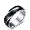 Detail close-up of the black titanium steel ring with a smooth finish on a white background.