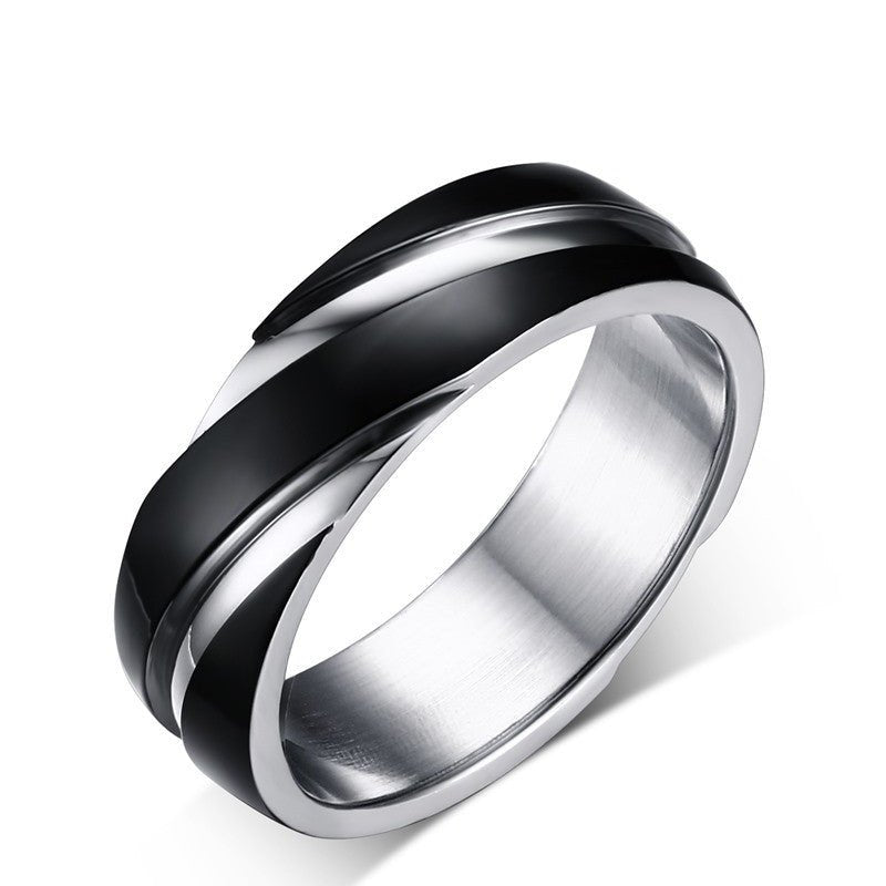 Detail close-up of the black titanium steel ring with a smooth finish on a white background.
