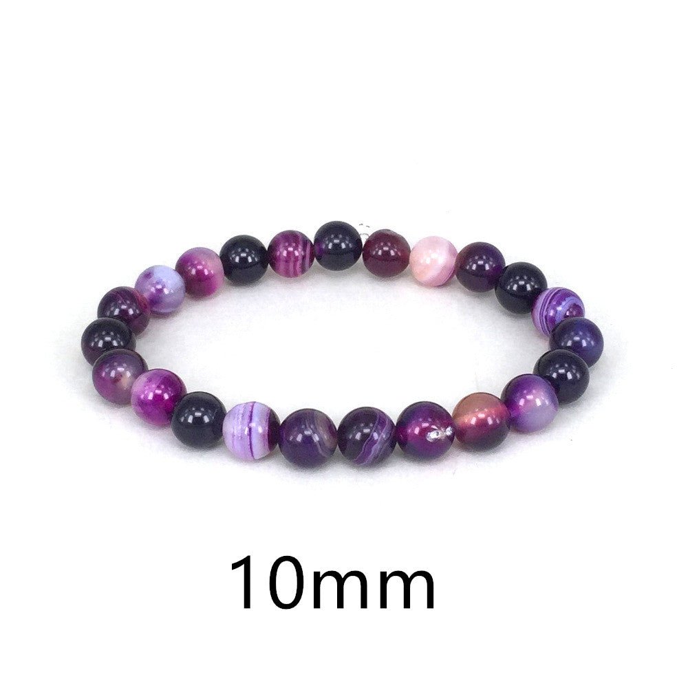 Close-up detail of Violet Agate Bracelet featuring 10mm smooth beads on a white background, showcasing its craftsmanship.