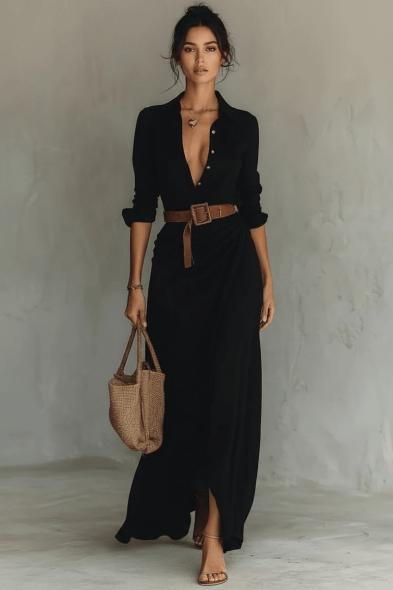 Chic Asymmetric Dress with Belt in Black and White Style - @BlackWhite
