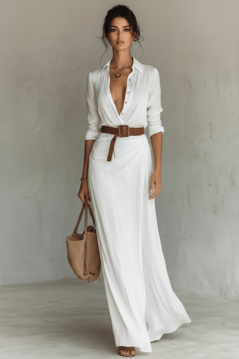 Chic Asymmetric Dress with Belt in Black and White Style - @BlackWhite