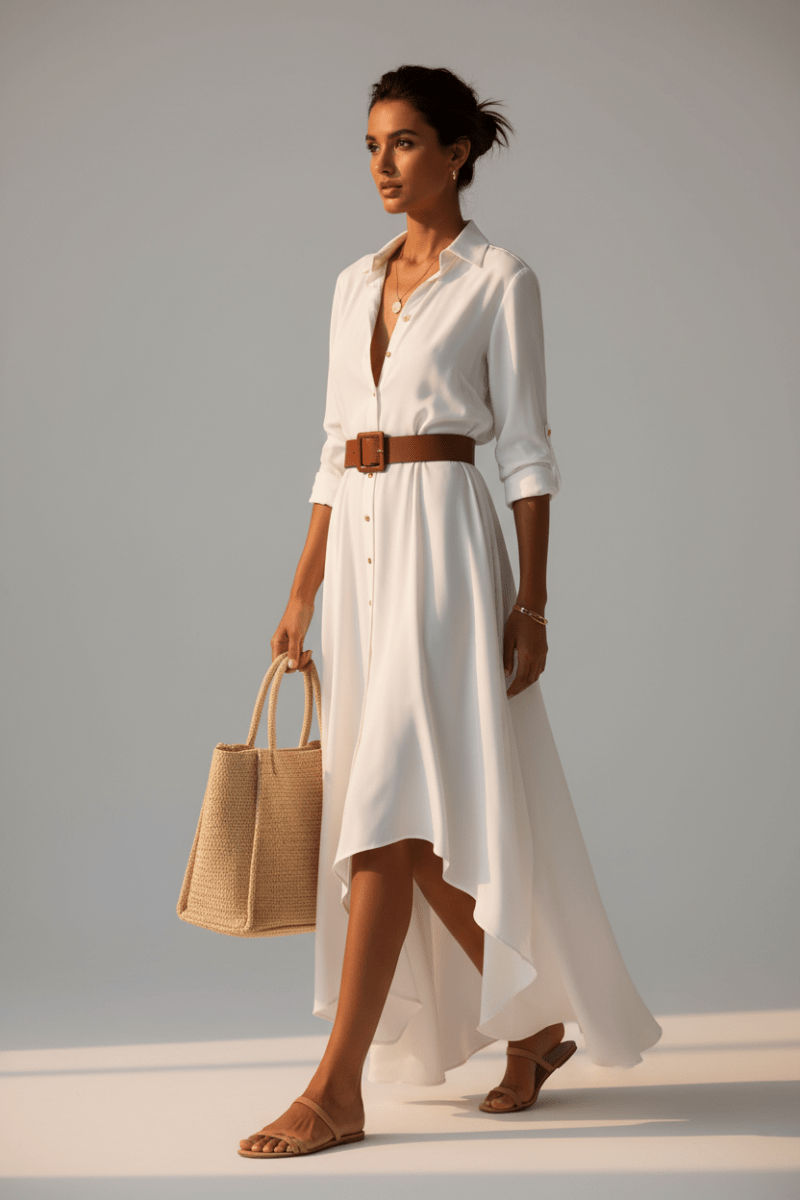 Chic Asymmetric Dress with Belt in Black and White Style - @BlackWhite