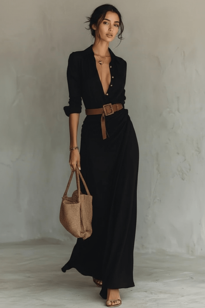 Chic Asymmetric Dress with Belt in Black and White Style - @BlackWhite