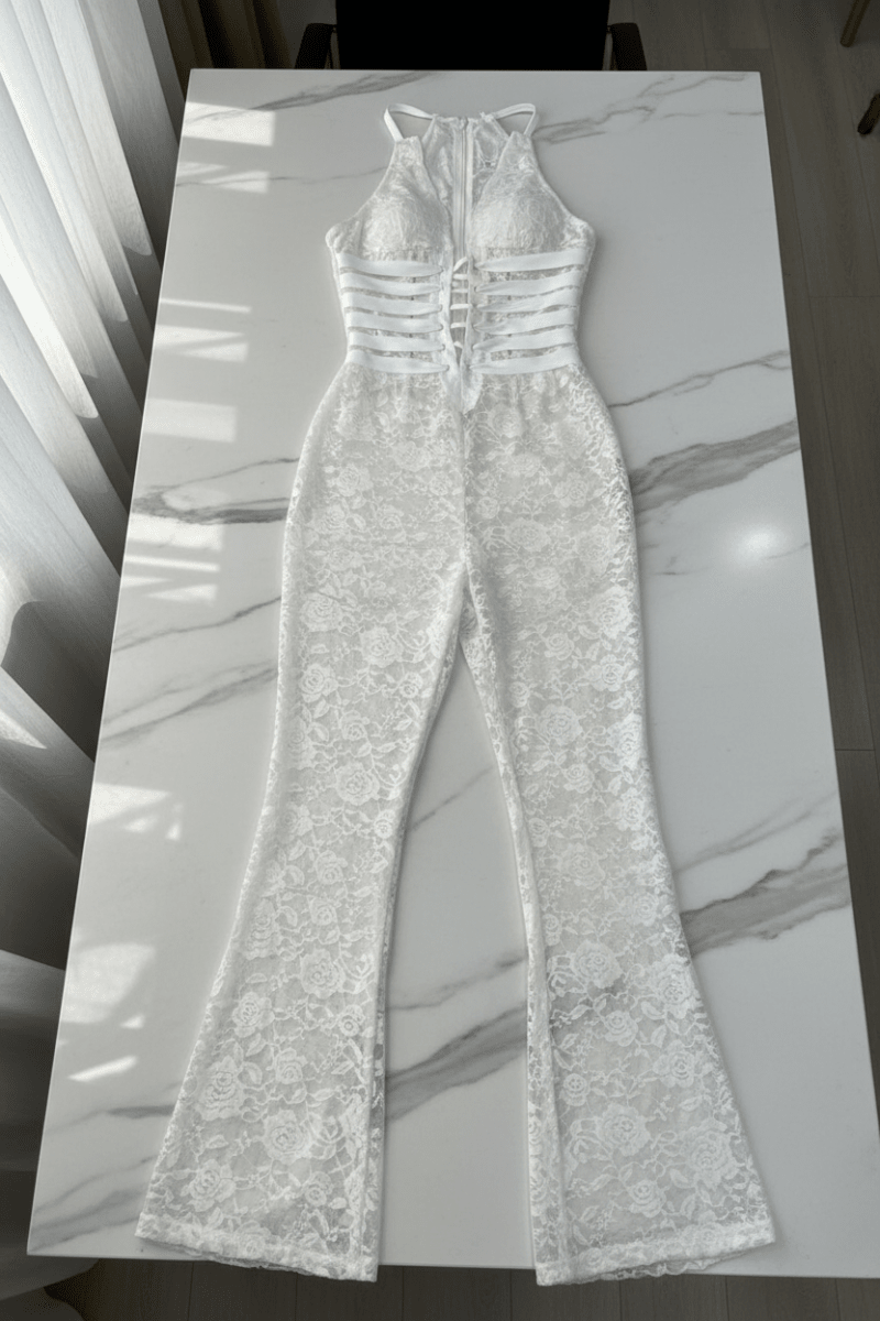 Chic Black and White Lace Up Jumpsuit – Elegant Minimalism - @BlackWhite