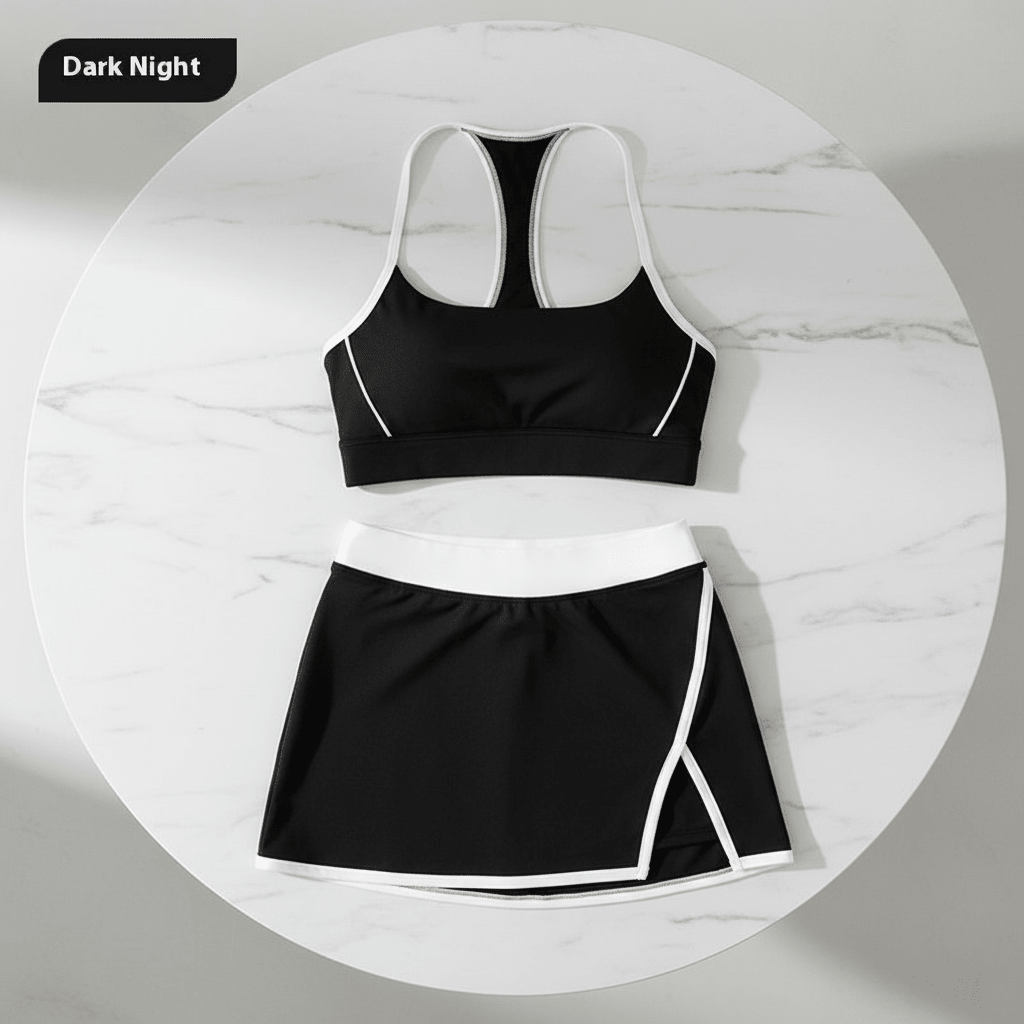 Chic Black and White Yoga Set – Elegant Sportswear Ensemble - @BlackWhite