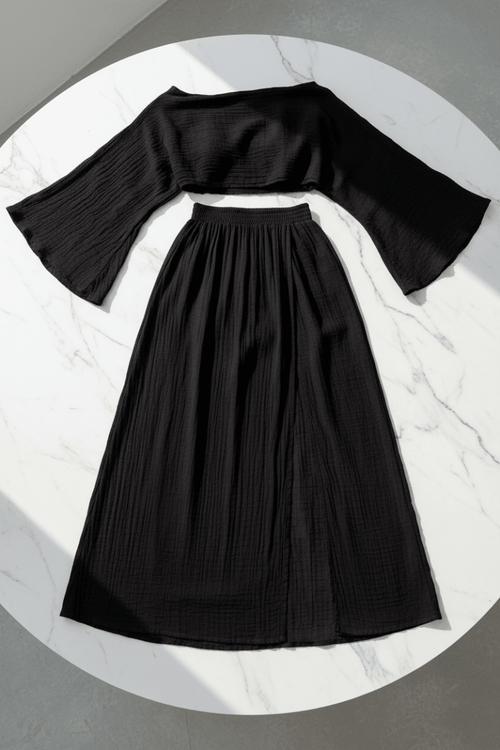 Chic Black Cotton Two-Piece Set – Timeless Elegance - @BlackWhite