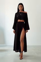 Chic Black Cotton Two-Piece Set – Timeless Elegance - @BlackWhite