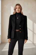 Chic Black Fur Lapel Jacket – Timeless Minimalist Elegance - @BlackWhite