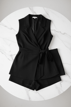 Chic Brown Polyester Set – Elegant Vest and Shorts Ensemble - @BlackWhite