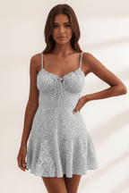 Chic Floral Mini Camisole Dress in Black and White Elegance - @BlackWhite