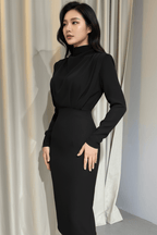 Chic High-Waist Midi Dress in Black and White – Elegant Style - @BlackWhite
