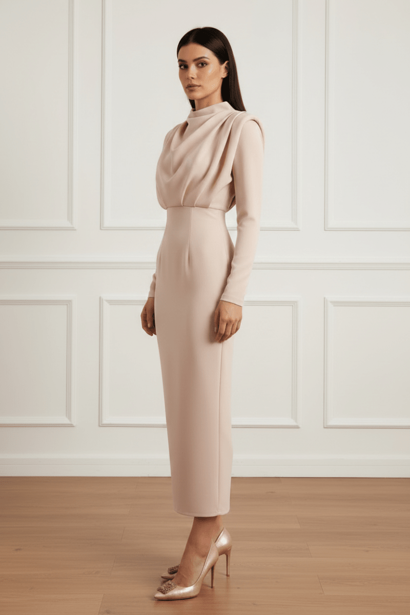 Chic High-Waist Midi Dress in Black and White – Elegant Style - @BlackWhite