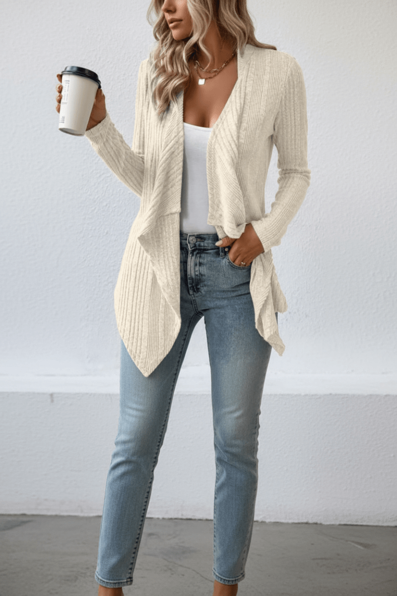 Chic Long Sleeve Open-Front Cardigan – Black & Apricot - @BlackWhite
