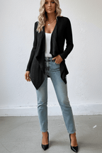 Chic Long Sleeve Open-Front Cardigan – Black & Apricot - @BlackWhite