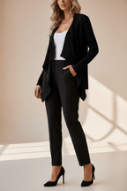 Chic Long Sleeve Open-Front Cardigan – Black & Apricot - @BlackWhite