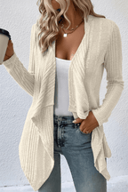 Chic Long Sleeve Open-Front Cardigan – Black & Apricot - @BlackWhite
