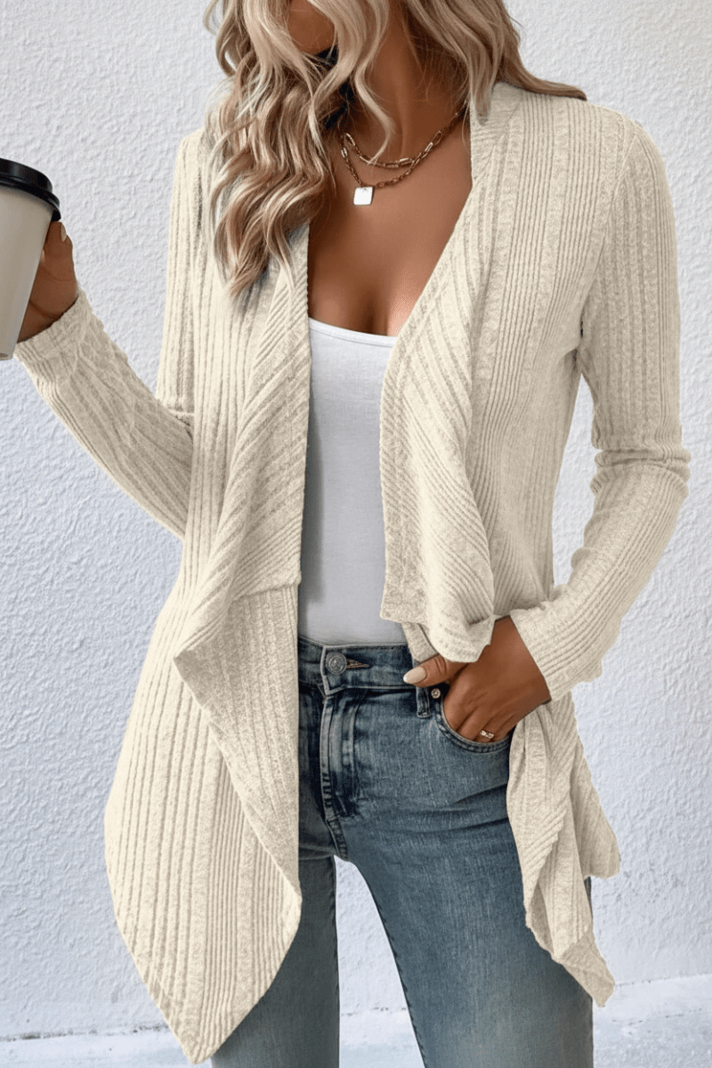 Chic Long Sleeve Open-Front Cardigan – Black & Apricot - @BlackWhite