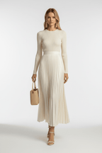 Chic Long-Sleeve Satin Maxi Dress in Black and White Elegance - @BlackWhite