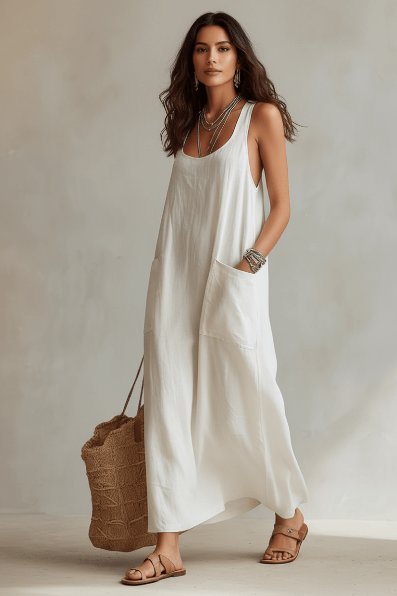 Chic Long Slip Dress in Black and White – Elegant Minimalism - @BlackWhite
