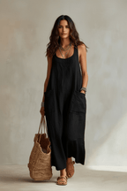Chic Long Slip Dress in Black and White – Elegant Minimalism - @BlackWhite
