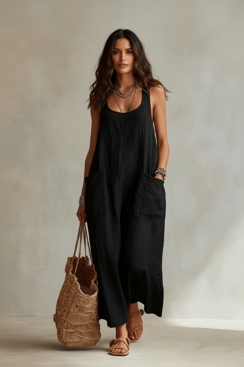 Chic Long Slip Dress in Black and White – Elegant Minimalism - @BlackWhite