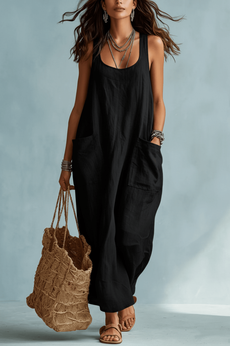 Chic Long Slip Dress in Black and White – Elegant Minimalism - @BlackWhite