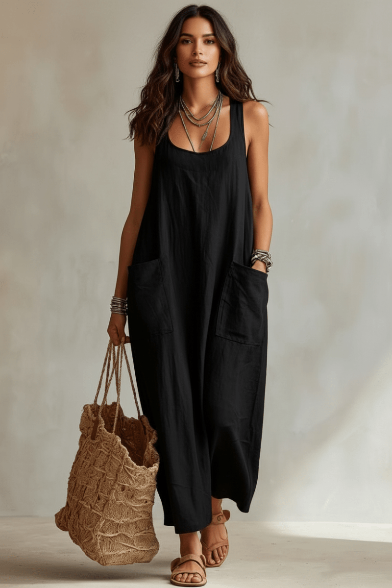 Chic Long Slip Dress in Black and White – Elegant Minimalism - @BlackWhite