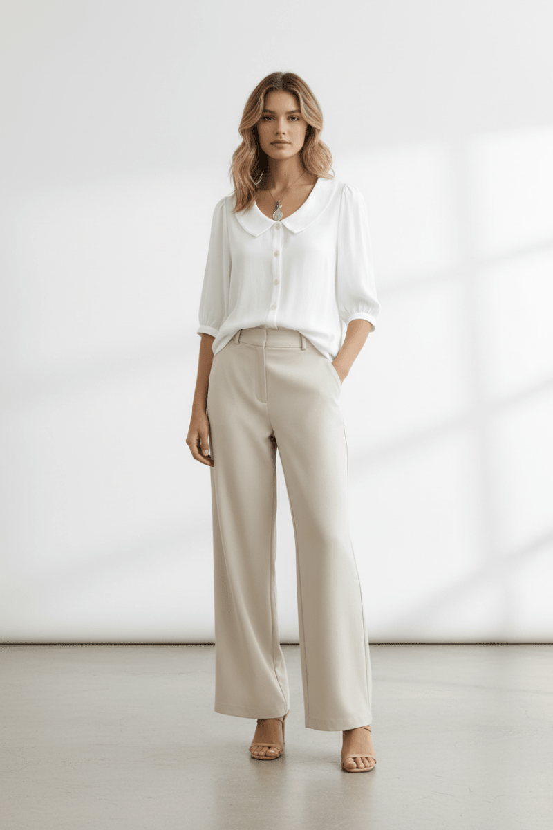 Chic Loose Collared Short Sleeve Blouse – Black & White - @BlackWhite