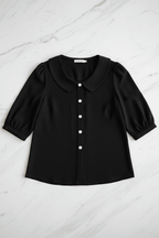 Chic Loose Collared Short Sleeve Blouse – Black & White - @BlackWhite