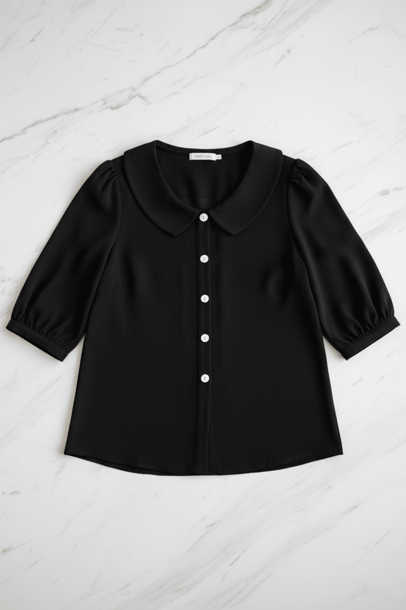 Chic Loose Collared Short Sleeve Blouse – Black & White - @BlackWhite