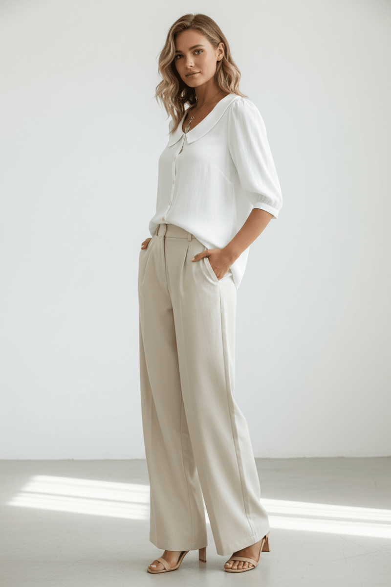 Chic Loose Collared Short Sleeve Blouse – Black & White - @BlackWhite