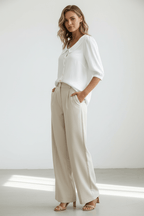 Chic Loose Collared Short Sleeve Blouse – Black & White - @BlackWhite
