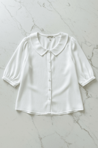 Chic Loose Collared Short Sleeve Blouse – Black & White - @BlackWhite