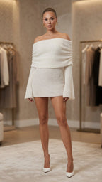 Chic One-Shoulder Long Sleeve Knit Dress – Black & White - @BlackWhite