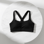 Chic Open Back Double Strap Sports Bra in Black and White - @BlackWhite