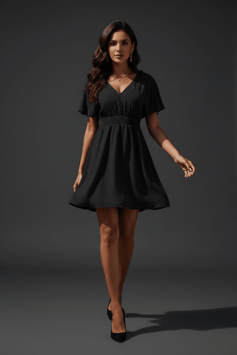 Chic Pleated Chiffon Dress in Black and White – Elegant Style - @BlackWhite