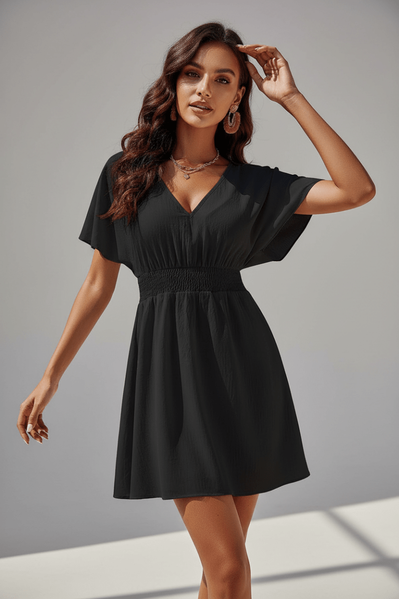 Chic Pleated Chiffon Dress in Black and White – Elegant Style - @BlackWhite