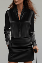 Chic Satin Long Sleeve Blouse in Black and White – Elegant Style - @BlackWhite