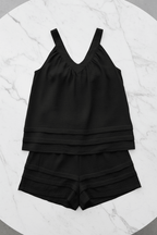 Chic Sleeveless Loose Shorts Set – Black & Apricot - @BlackWhite