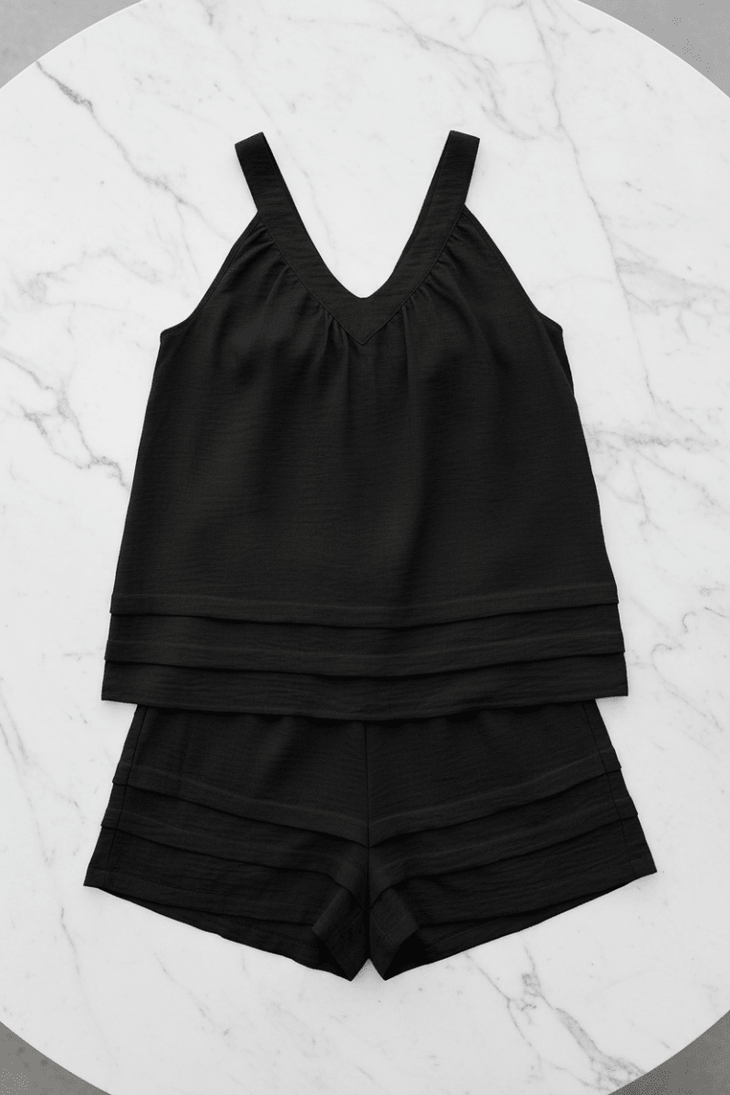 Chic Sleeveless Loose Shorts Set – Black & Apricot - @BlackWhite