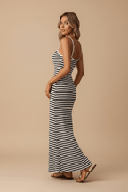Chic Striped Knitted Slip Dress in Black and White – Elegant Style - @BlackWhite