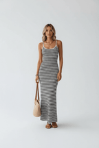 Chic Striped Knitted Slip Dress in Black and White – Elegant Style - @BlackWhite