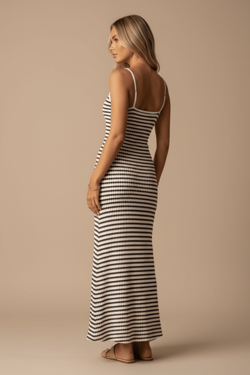 Chic Striped Knitted Slip Dress in Black and White – Elegant Style - @BlackWhite